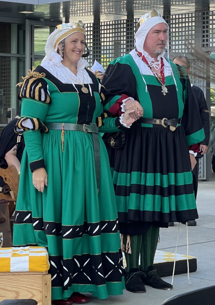 two people in Renaissance Landesknecht clothing